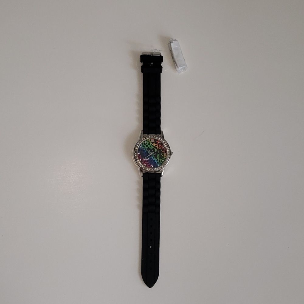 Kids Rainbow Leopard Print Watch with Rhinestone Bezel